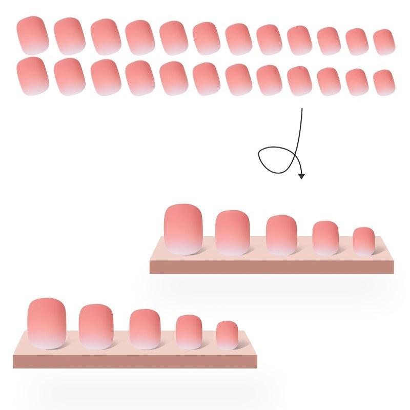 24pcs Pink Gradient Press On Nails Easy to Apply Long Lasting