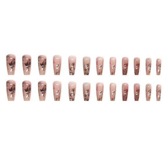 24 pcs Rose Pattern Long False Nails with Glue Stickers