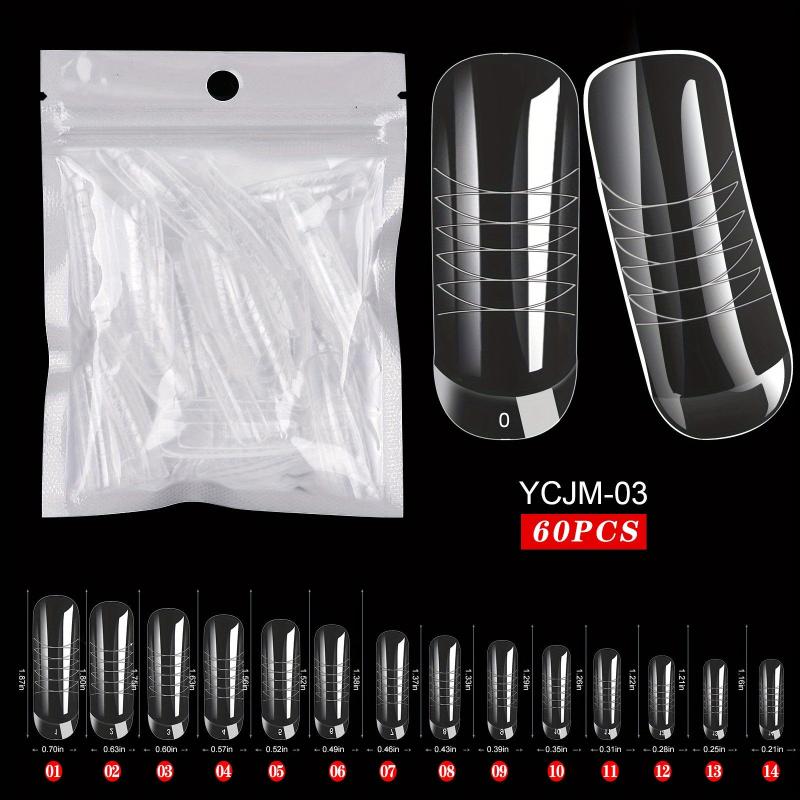 60 pcs Clear Acrylic Nail Extension Forms Full Cover Nail Tips Kit