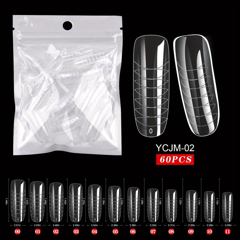 60 pcs Clear Acrylic Nail Extension Forms Full Cover Nail Tips Kit