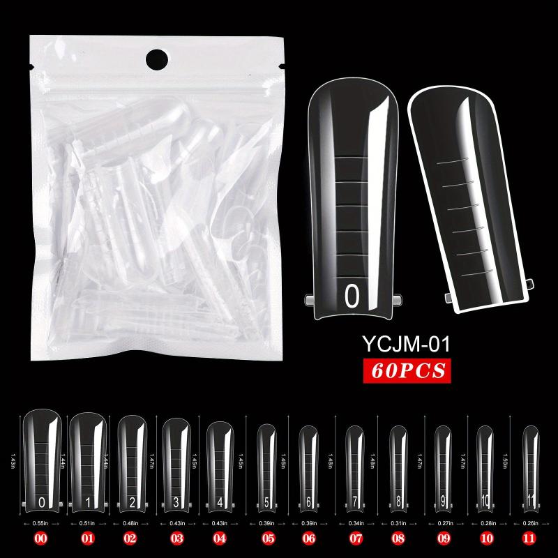 60 pcs Clear Acrylic Nail Extension Forms Full Cover Nail Tips Kit