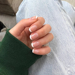 Square Pink Nude Press On Nails French Tips Acrylic Daily Wear