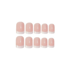 Square Pink Nude Press On Nails French Tips Acrylic Daily Wear