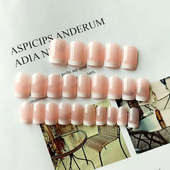Square Pink Nude Press On Nails French Tips Acrylic Daily Wear