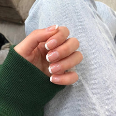 Square Pink Nude Press On Nails French Tips Acrylic Daily Wear