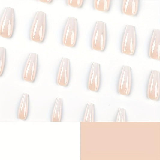 24pcs Nude Gradient Press On Nails Glossy Full Cover Long Ballerina False Nails