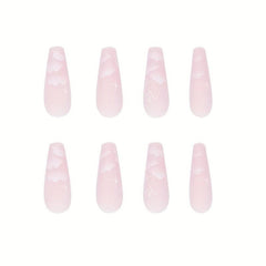 Pink Cloud Butterfly Press On Nails Set with Nail File & Jelly Glue