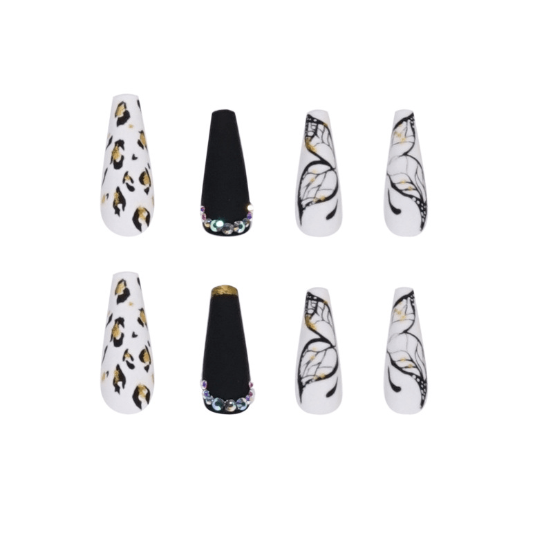 24 pcs Leopard Print Butterfly False Nails with Jelly Glue and Nail File