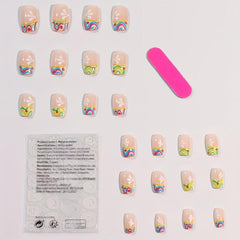 24pcs French Tip Press On Nails with Swirl Tips Flower