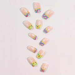24pcs French Tip Press On Nails with Swirl Tips Flower