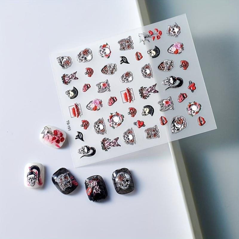 5D Embossed Halloween Skull Puppet Nail Decals