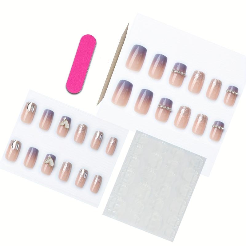 Y2K French Tip Press On Nails with Purple Tip and Rhinestones