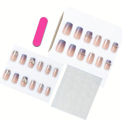 Y2K French Tip Press On Nails with Purple Tip and Rhinestones