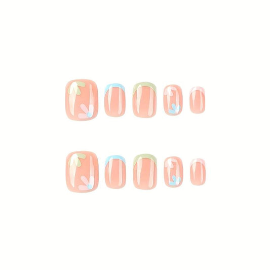 24pcs Pink Flower Press On Nails Full Cover False Nails for Women Girls