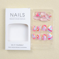 24pcs Rainbow Swirl Press On Nails Glossy Full Coverage Short Oval False Nails