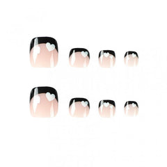 24pcs Heart French Tip Press On Toenails Full Cover Short Square False Toenails