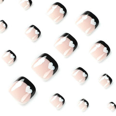 24pcs Heart French Tip Press On Toenails Full Cover Short Square False Toenails