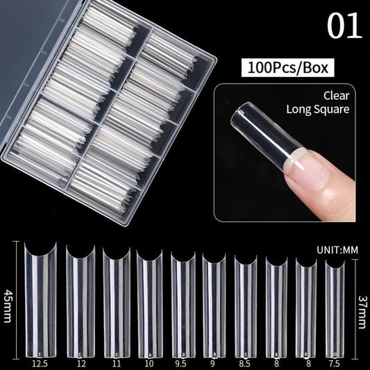 100 Pcs Square Coffin False Nails Tips - Acrylic Artificial Tip Manicure