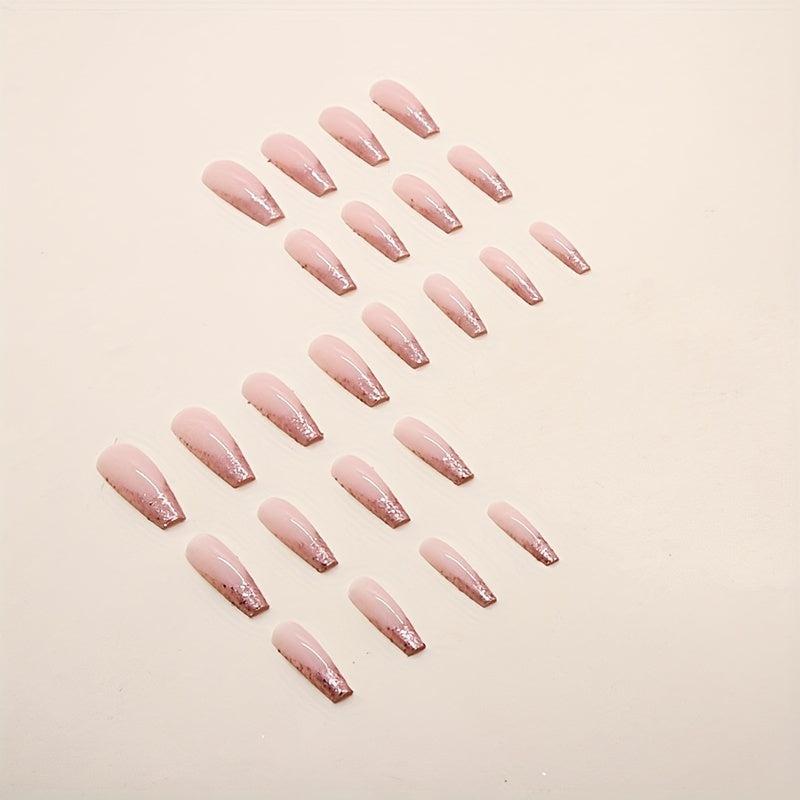 24pcs Pink Glitter Sequin Press-On Nails Extra Long False Nails with Glue