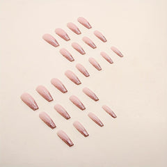 24pcs Pink Glitter Sequin Press-On Nails Extra Long False Nails with Glue