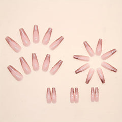 24pcs Pink Glitter Sequin Press-On Nails Extra Long False Nails with Glue