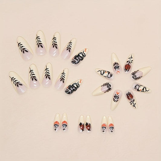 24pcs Scary Red Rose Flame Press On Nails Glossy Snake False Nails
