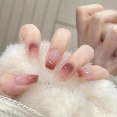Glossy Gradient Pink Press On Nails Medium Square Shape Acrylic Nails Kit