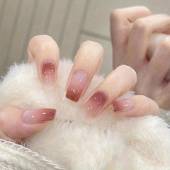 Glossy Gradient Pink Press On Nails Medium Square Shape Acrylic Nails Kit