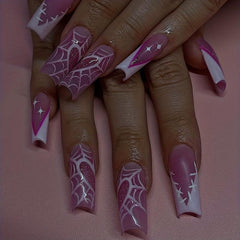 24pcs Halloween Press On Nails Rose Red Spider Web False Nails for Women Girls
