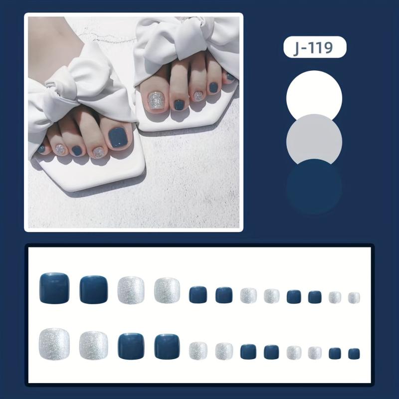 Matte Square False Toenails With Glitter - Full Cover Nail Tip Foot Nails