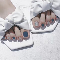 Matte Square False Toenails With Glitter - Full Cover Nail Tip Foot Nails