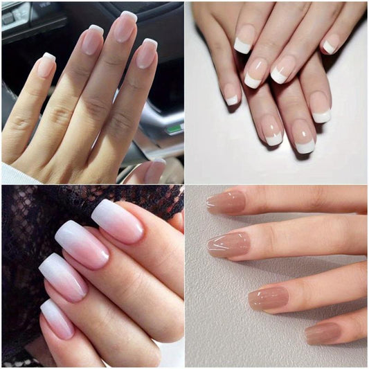 96 pcs Mixed Nude Pink Gradient French Tip Press On Nails Set with Adhesive Tabs