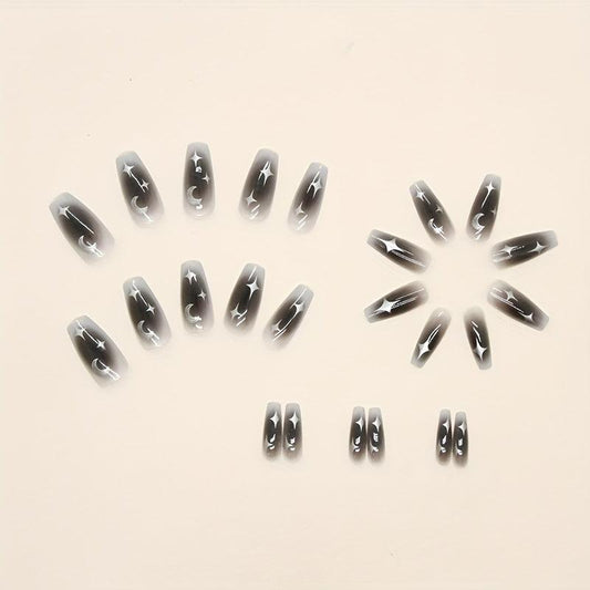 Y2K Gradient Cross Star Full Cover Square Nails