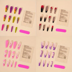 96 Pcs Leopard Flower Press On Nails Set Pink Purple