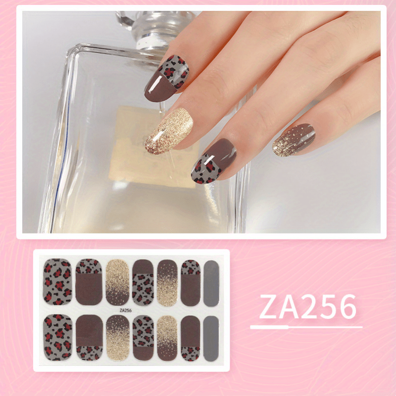 Leopard Nail Polish Strips Full Wraps Nail Art Sticker With Bling Glitter