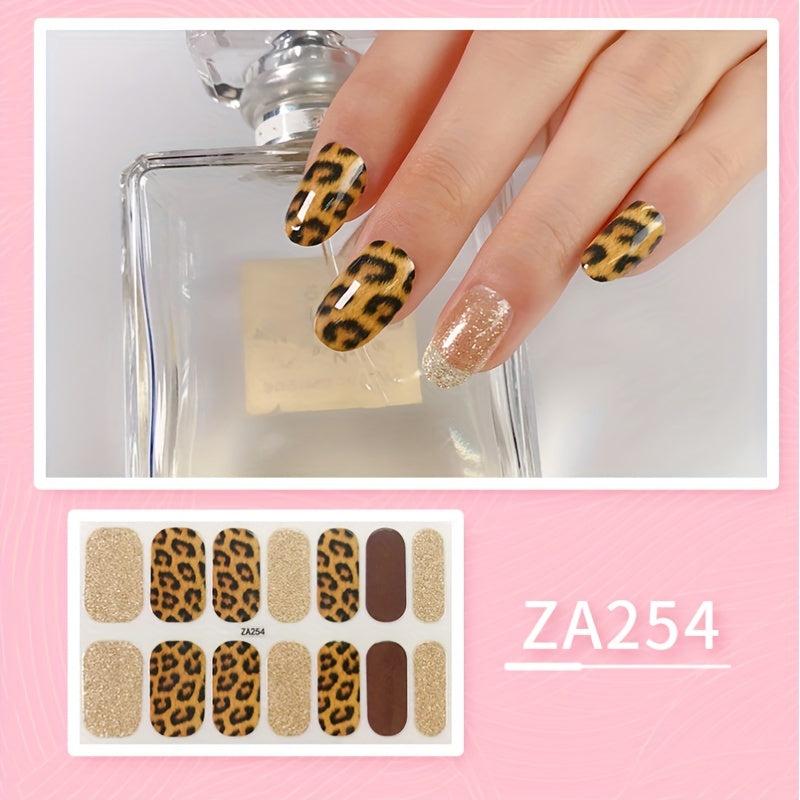 Leopard Nail Polish Strips Full Wraps Nail Art Sticker With Bling Glitter
