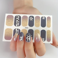 Leopard Nail Polish Strips Full Wraps Nail Art Sticker With Bling Glitter