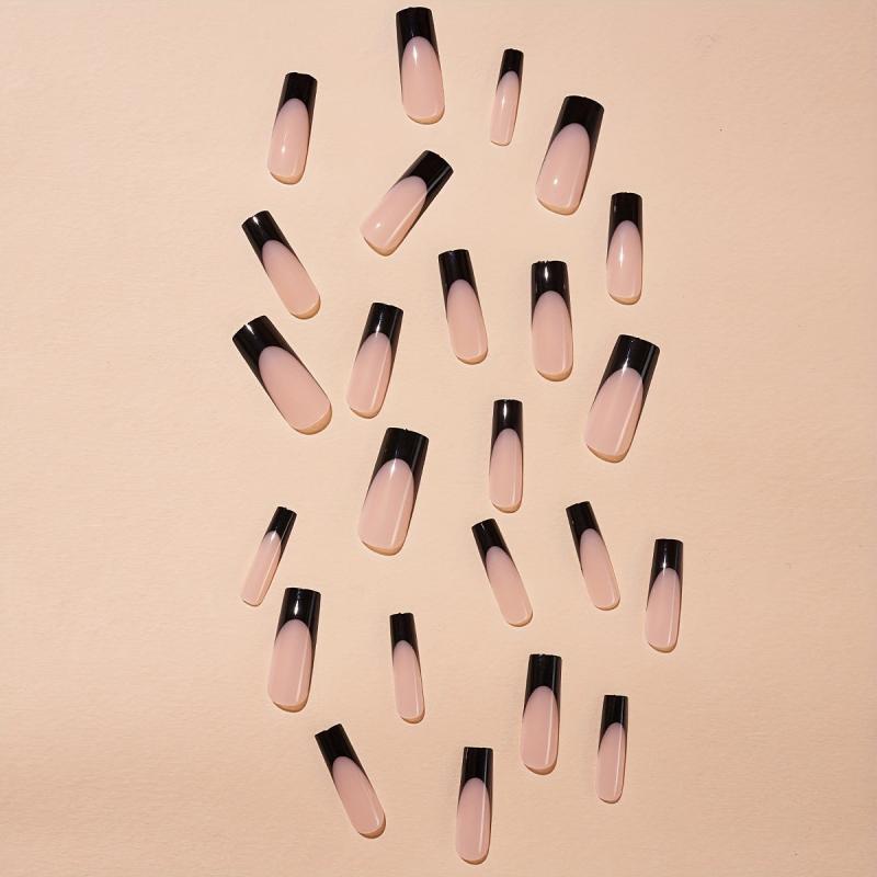 24pcs Glossy French Tip Press On Nails Long Coffin False Nails