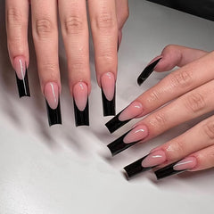 24pcs Glossy French Tip Press On Nails Long Coffin False Nails