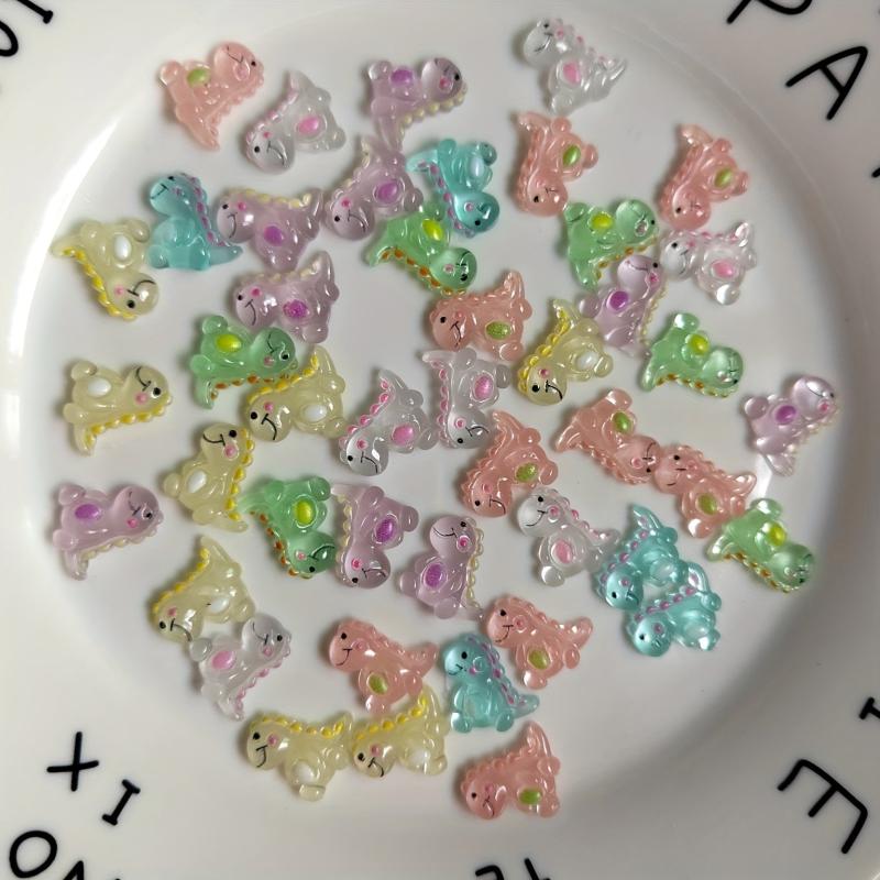 100pcs Luminous Dinosaur Nail Charms Resin Nail Art Jewelry