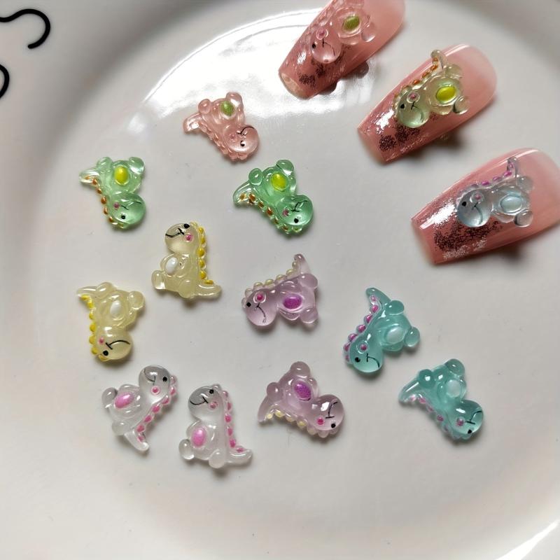 100pcs Luminous Dinosaur Nail Charms Resin Nail Art Jewelry