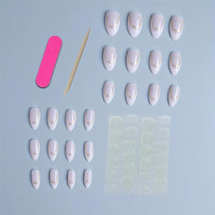 24pcs French Tip Press On Nails with Golden Line - Acrylic False Nails