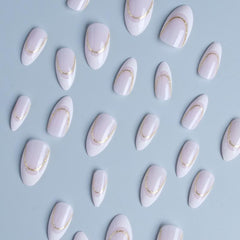 24pcs French Tip Press On Nails with Golden Line - Acrylic False Nails