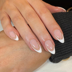 24pcs French Tip Press On Nails with Golden Line - Acrylic False Nails