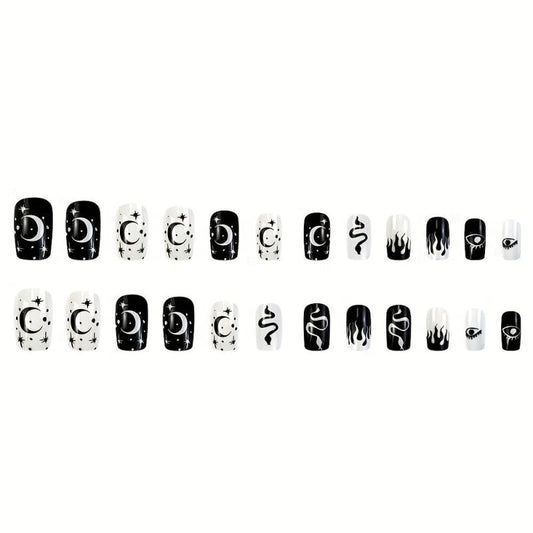 24pcs Polka Dot Press On Nails Full Cover Glossy False Nails for Women and Girls