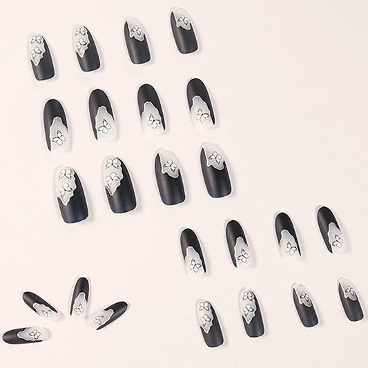 24 Pcs Butterfly Nail Patch Dark Long Length Gel Nail Kit