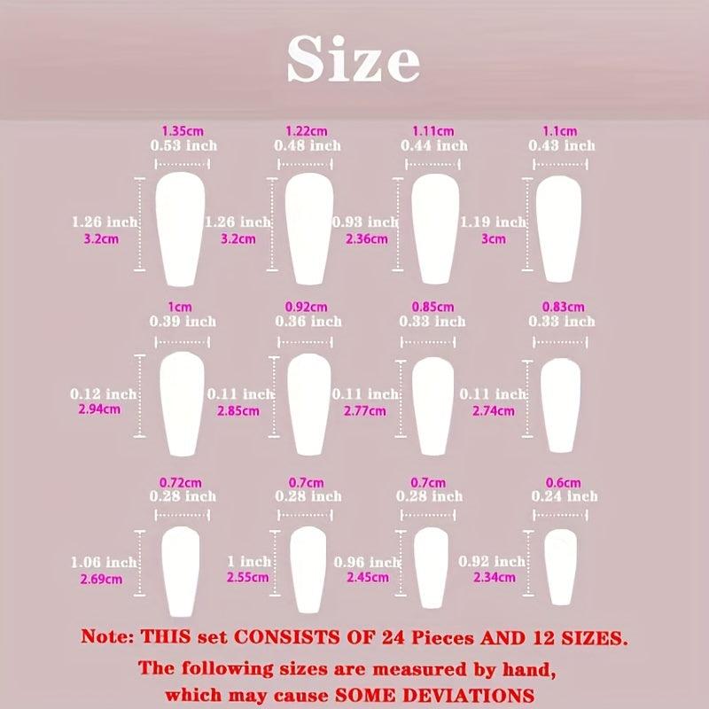 24pcs Y2K Coffin Press On Nails with 3D Rhinestones