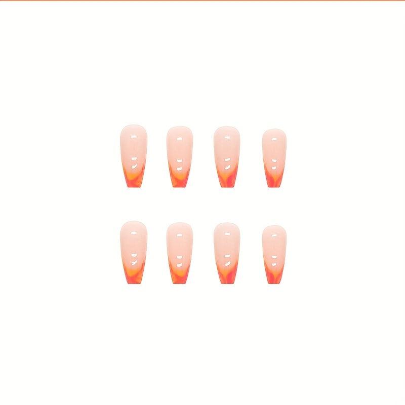 24 pcs French Medium Ballerina Nails with Orange Pink Stripes