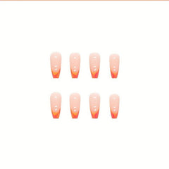 24 pcs French Medium Ballerina Nails with Orange Pink Stripes
