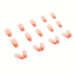 24 pcs French Medium Ballerina Nails with Orange Pink Stripes